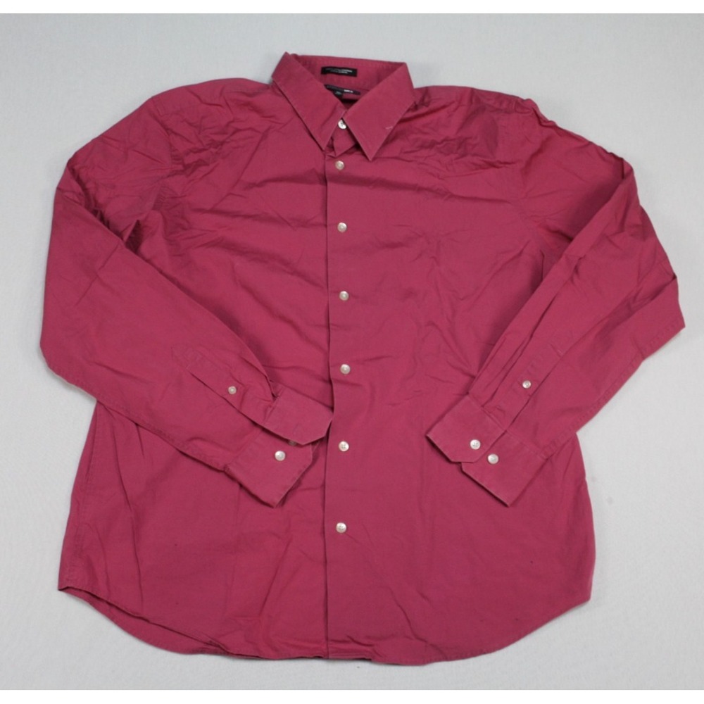 Express1MX Men Red Casual Button Down Mock Neck LOng Sleeve Size XL